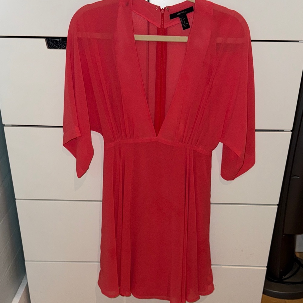 Forever 21 Coral V-Neck Dress